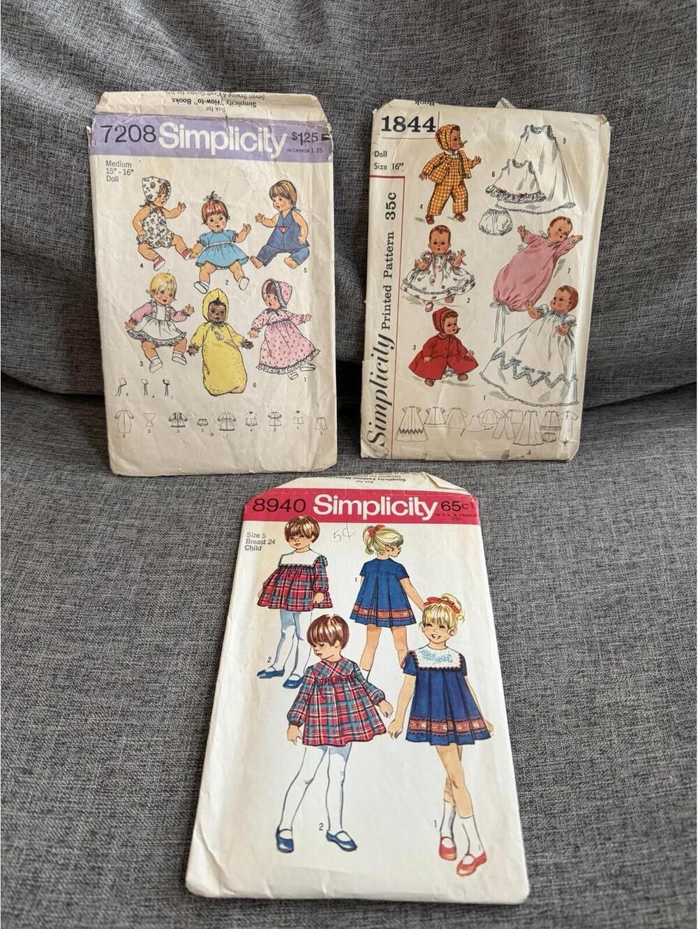 Vintage Simplicity Sewing Patterns Two Doll One Girl Size 5 1970s